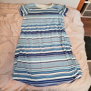 Blue and White Stripe LuLaRoe Summer Lightweight Dress with Pockets Size XL